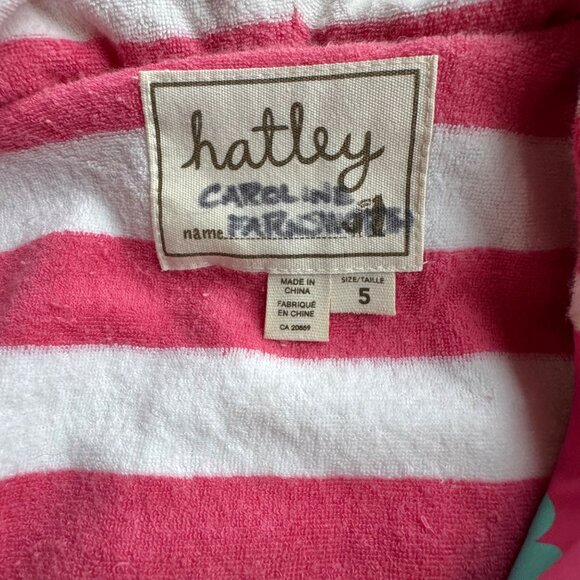 HATLEY Pink Floral Raincoat Girls 5 5T Hood Striped Terry Lined Rain Jacket Girl - Picture 8 of 9